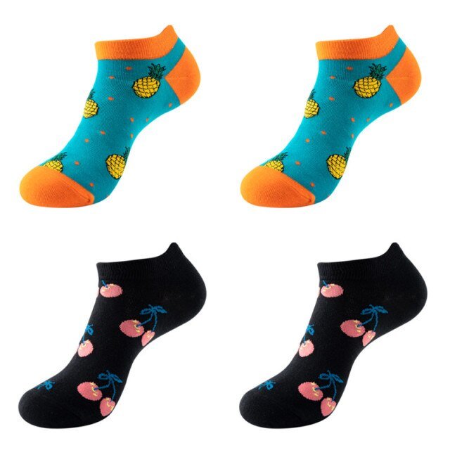 Pineapples and Cherries Unisex Ankle Sock Set (4 Pairs) - Crazy Sock Thursdays